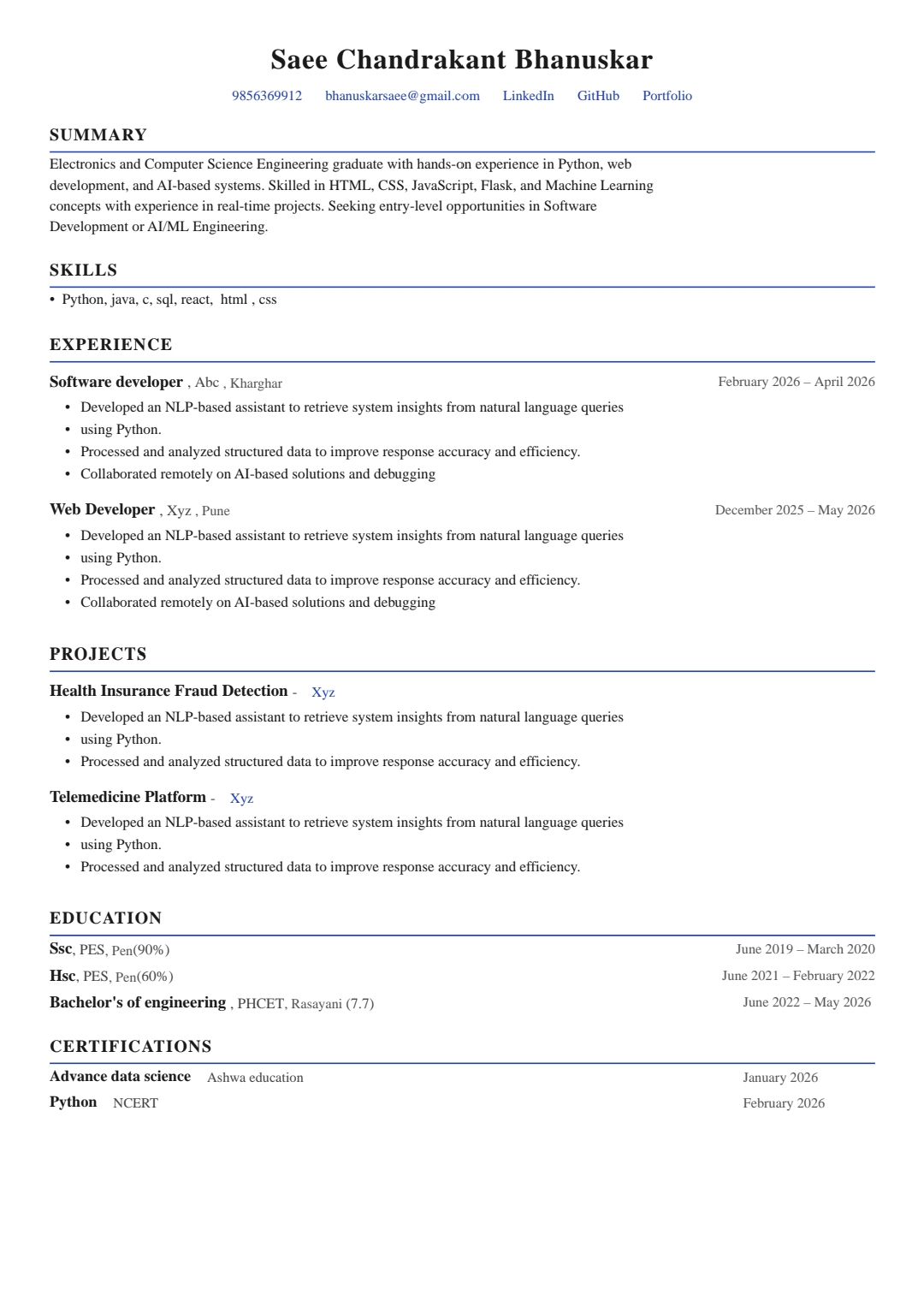 ResumeIQ Resume Preview